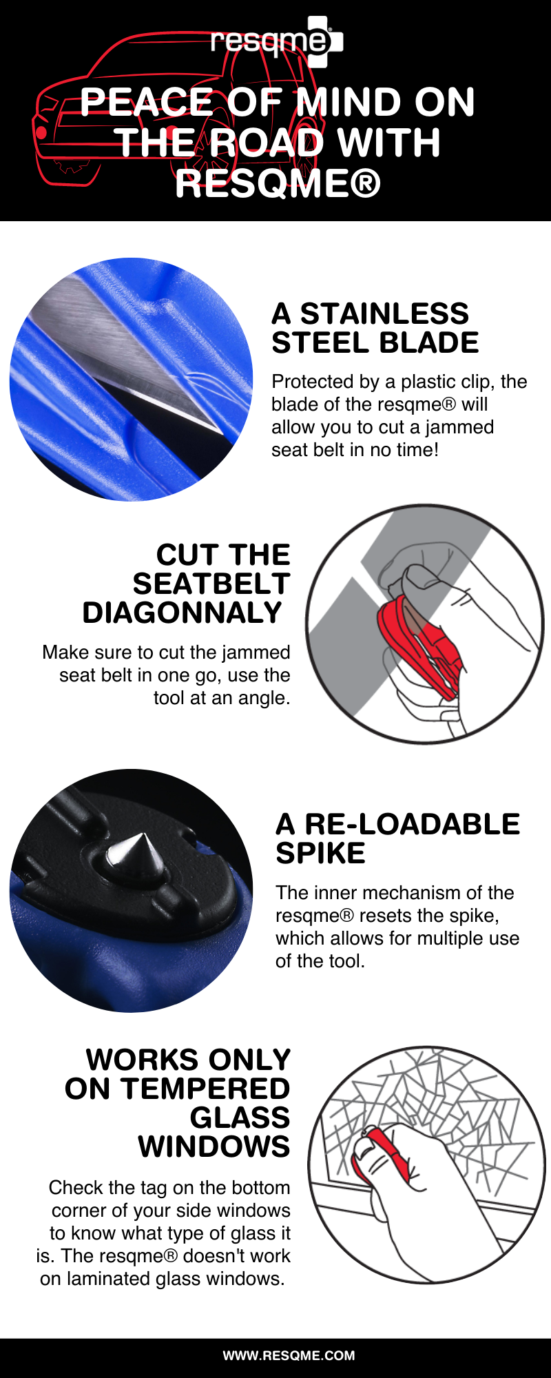 resqme - Car Escape Tool | Window Breaker & Seatbelt Cutter
