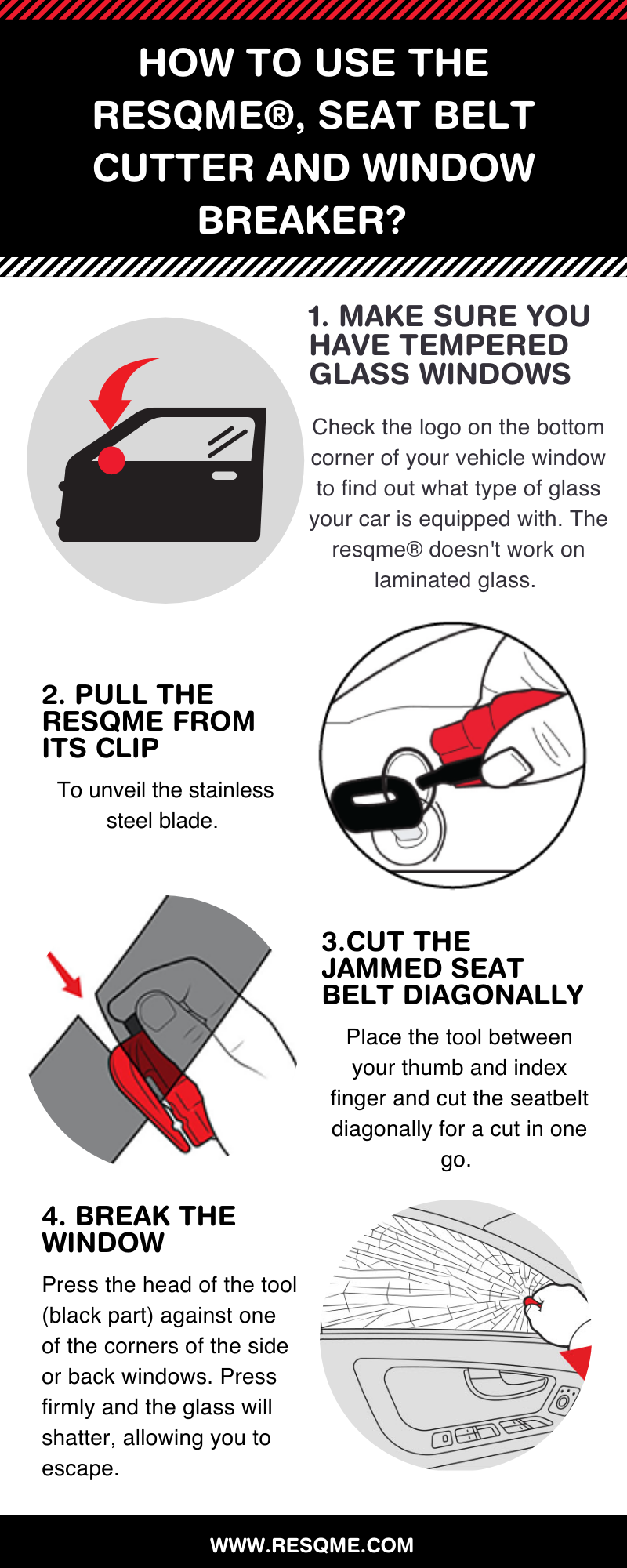 resqme - Car Escape Tool | Window Breaker & Seatbelt Cutter